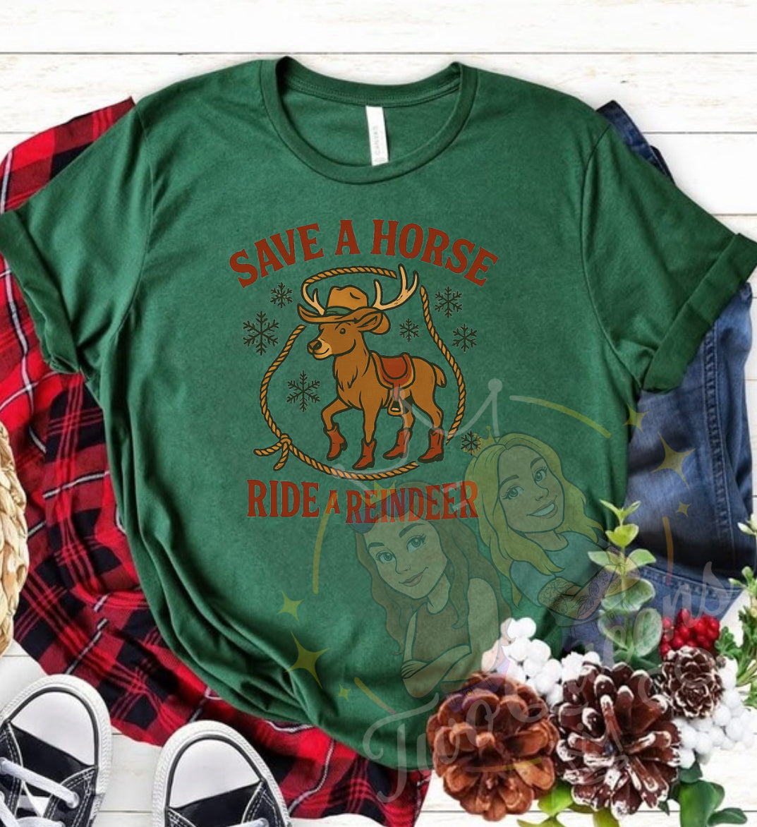 Save a Horse, Ride a Reindeer β Funny Christmas Cowboy Tee ππ¦π€