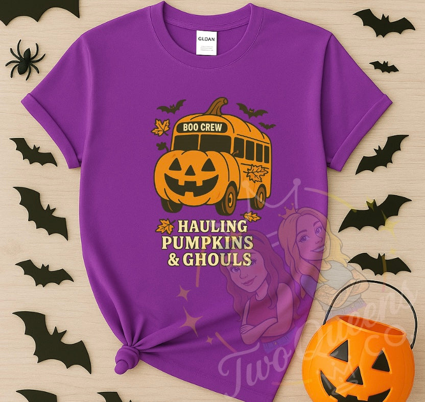 Hauling Pumpkins & Ghouls – Halloween School Bus Tee 🎃🚌